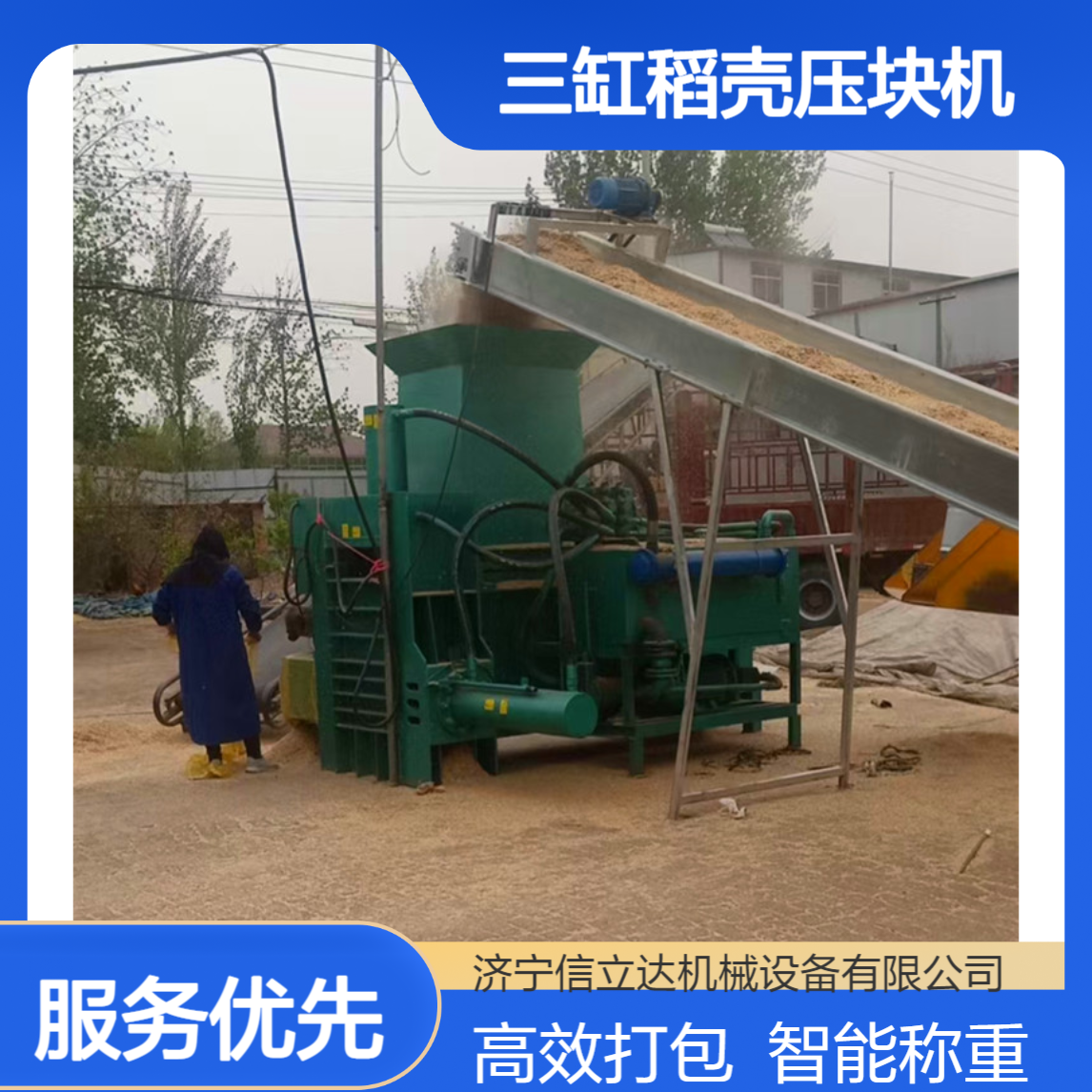 鸿运 小型三缸稻壳压块机 全自动玉米芯蒜皮套袋打包机 电子称重