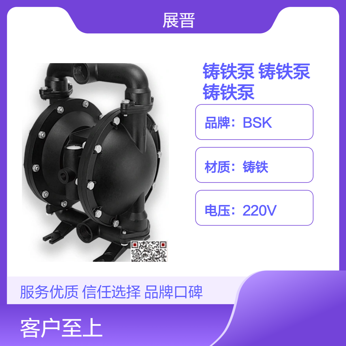 BSK品牌1.5mm吸入口径220V铸铁泵 定制色耐腐蚀液体气动泵