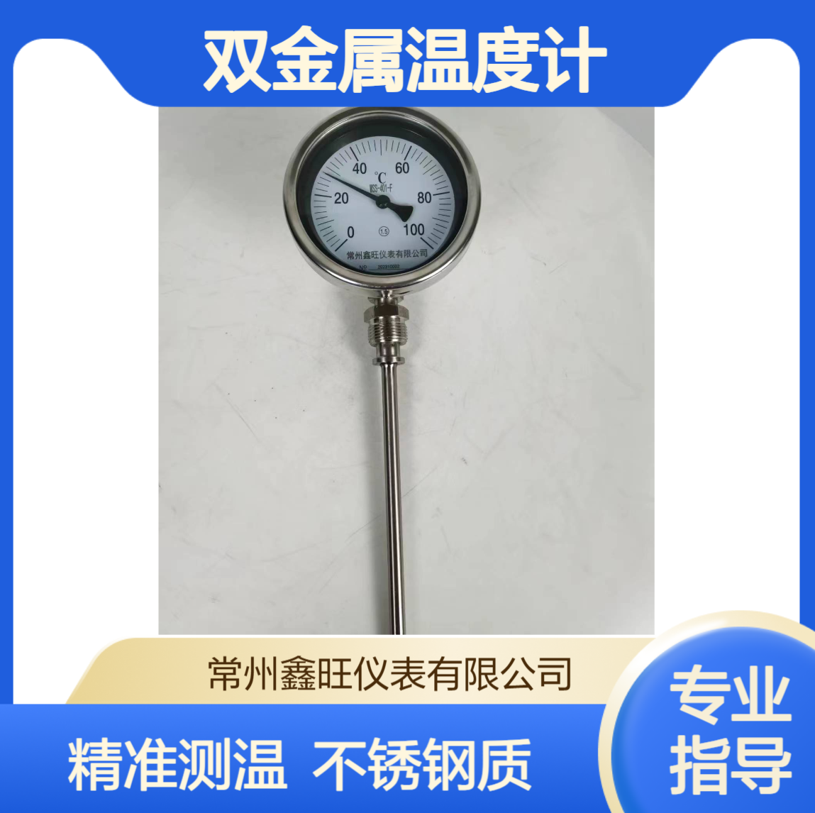 鑫旺仪表WSS-483万向型双金属温度计 不锈钢探头 1.5级精度测温仪