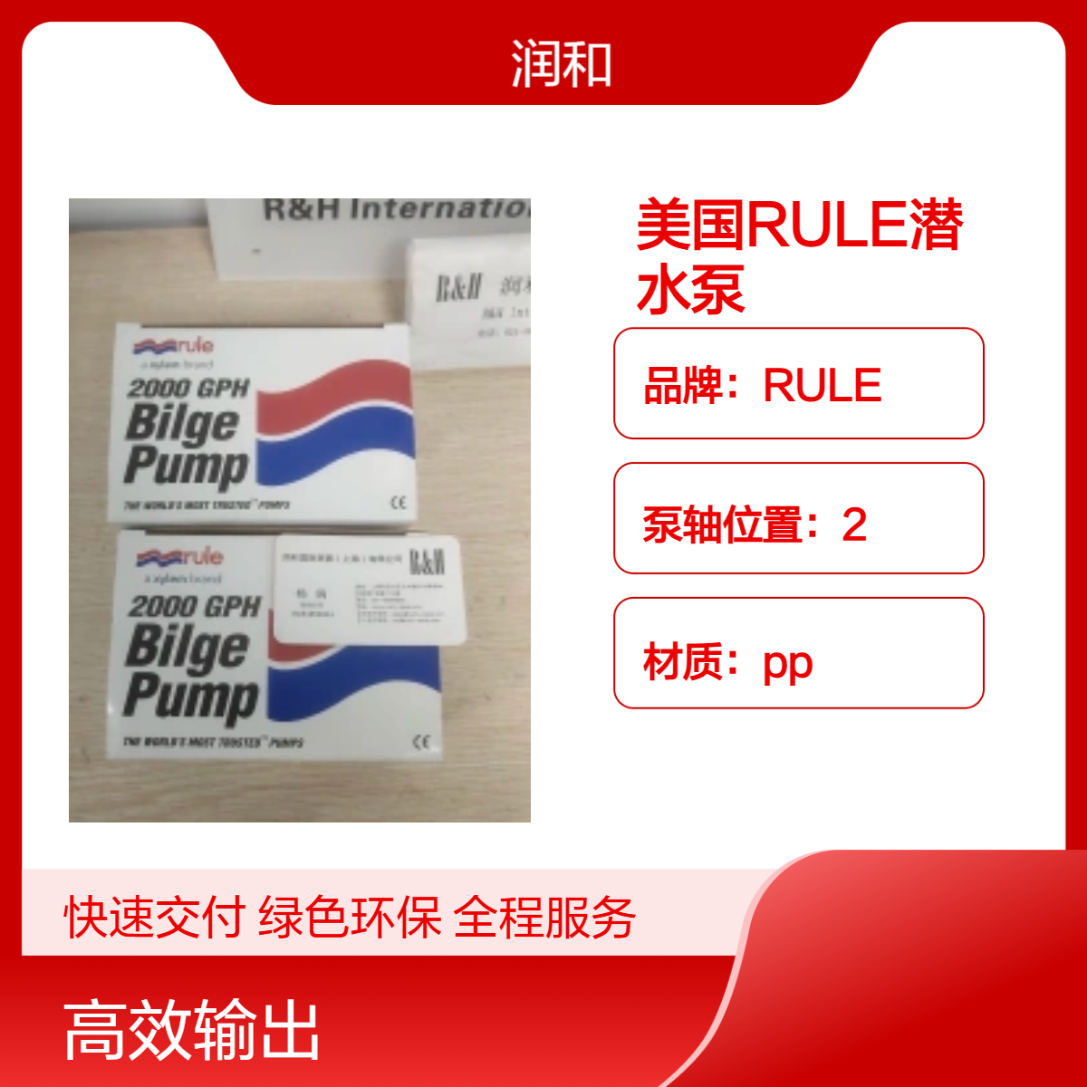 美国RULE潜水泵 4m3/h风量 220V电压 高效稳定PP材质2000GPH，现货