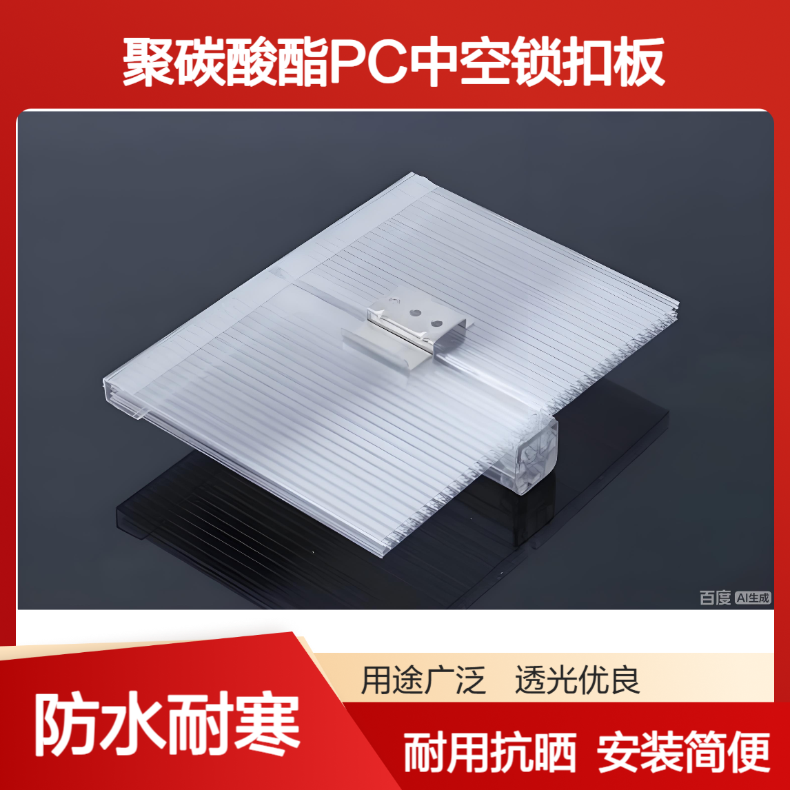 20mm厚U型锁扣阳光板 80微米UV共挤涂层 聚碳酸酯PC锁扣中空板