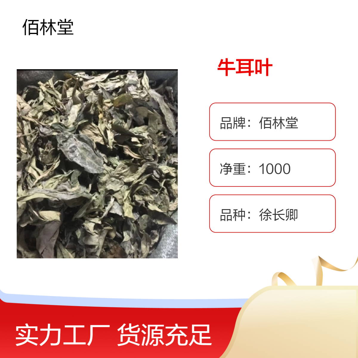 佰林堂一级牛耳叶 龙舌叶 龙俐叶中药材 初级产品 阴凉干燥储存 无硫熏